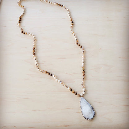 Picture Jasper Beaded Necklace w/ Druzy Pendant 262v