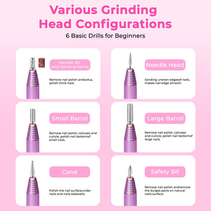 Portable Electric Nail Drill, Professional Nail File Kit For Acrylic Acid, Gel Nail, Nail Trimming With Nail Drill, Pedicure Abrasive Belt, Rose Gold