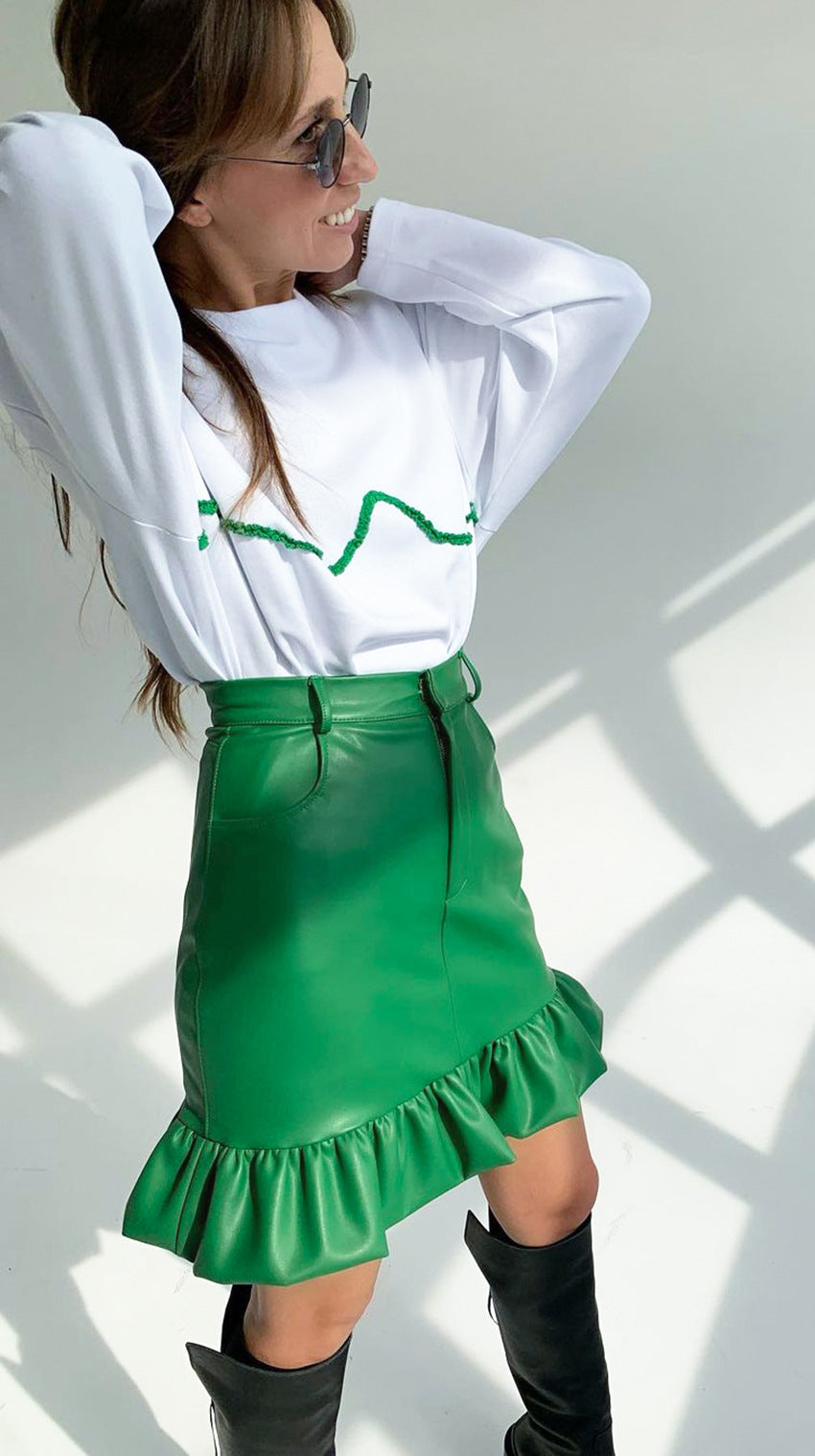 Fashion Women's High Waist Half-length Leather Skirt