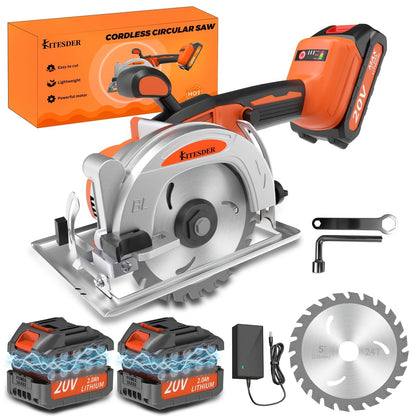 5-inch Brushless Circular Saw Kit - 20V Dual Smart Batteries And Battery Charger, Comes with 6 Saw Blades, Two Adjustable 45° Cutting Depths, Up to 6900 RPM - Ideal for Woodworking And Garden Projects.Christmas Gift, Shipped