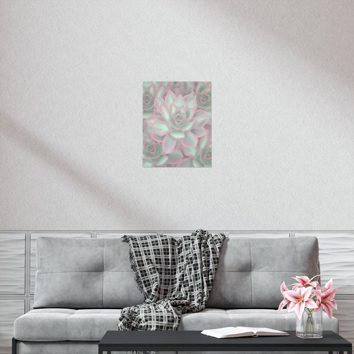 Echeveria Violet Queen Succulent Pattern Botanical Print – Unframed Wall Art