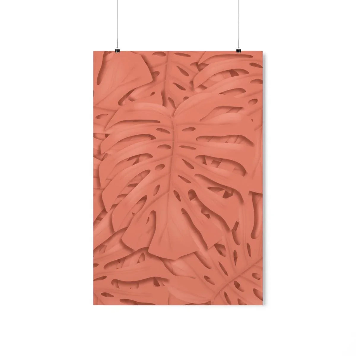 Coral Monstera Botanical Print – Unframed Wall Art