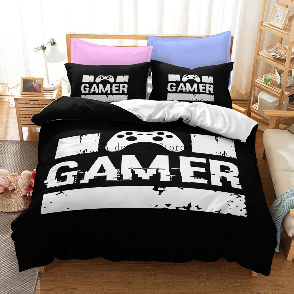 Digital 3D Game Controller Pattern Printed Bedding Three-Piece Set