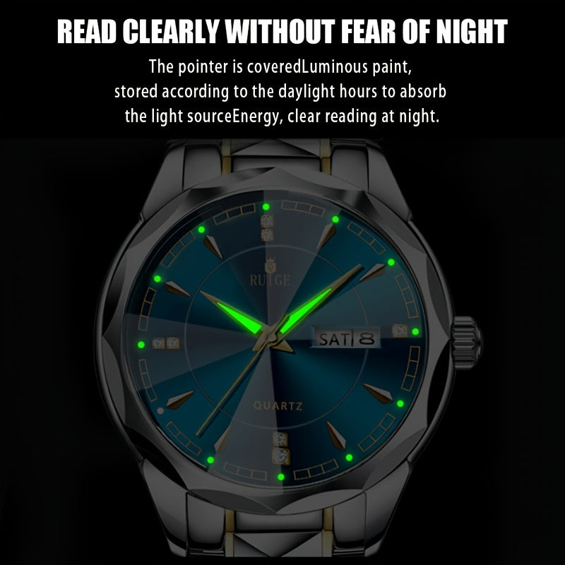 RUIGE Men's Watch Quartz Watch Luminous Stainless Steel Luxury Calendar Men's Chronograph Watch Timepiece Thanksgiving Day