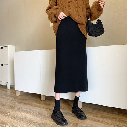 Women's Fashion Solid Color Straight Hip Skirt