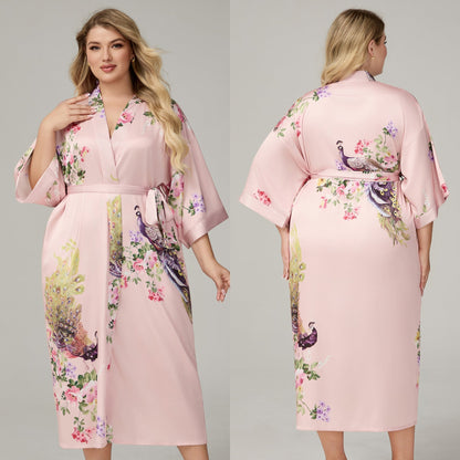 Womens Luxe Satin Robe - Lightweight Imitation Silk Loungewear & Sleepwear