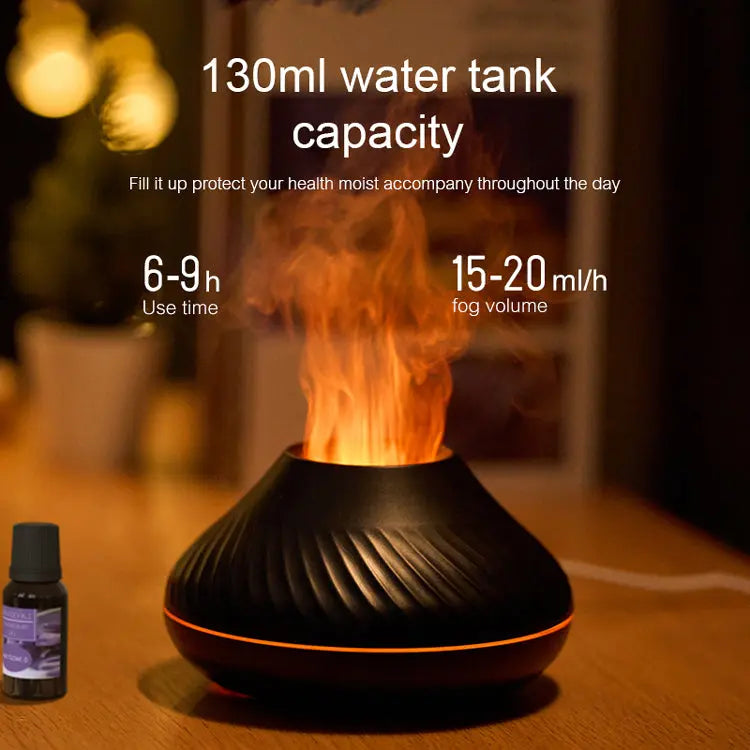 RGB Flame Aroma Diffuser & Volcanic Humidifier - 130ml Essential Oil Mist Maker
