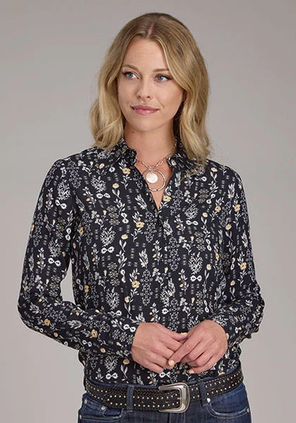Roper 2422 Vintage Floral (Black) - Women's Western Blouse