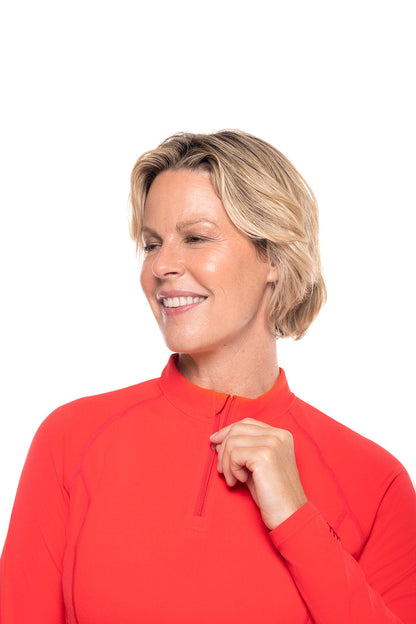 Women's Freestyle Long Sleeve Quarter Zip Rash Guard | Poppy Red