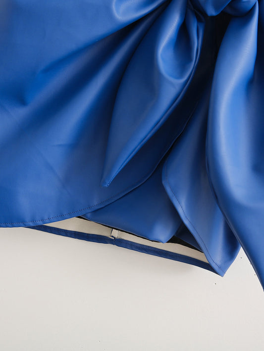 Royal Blue Knotted Hip PU Leather Skirt