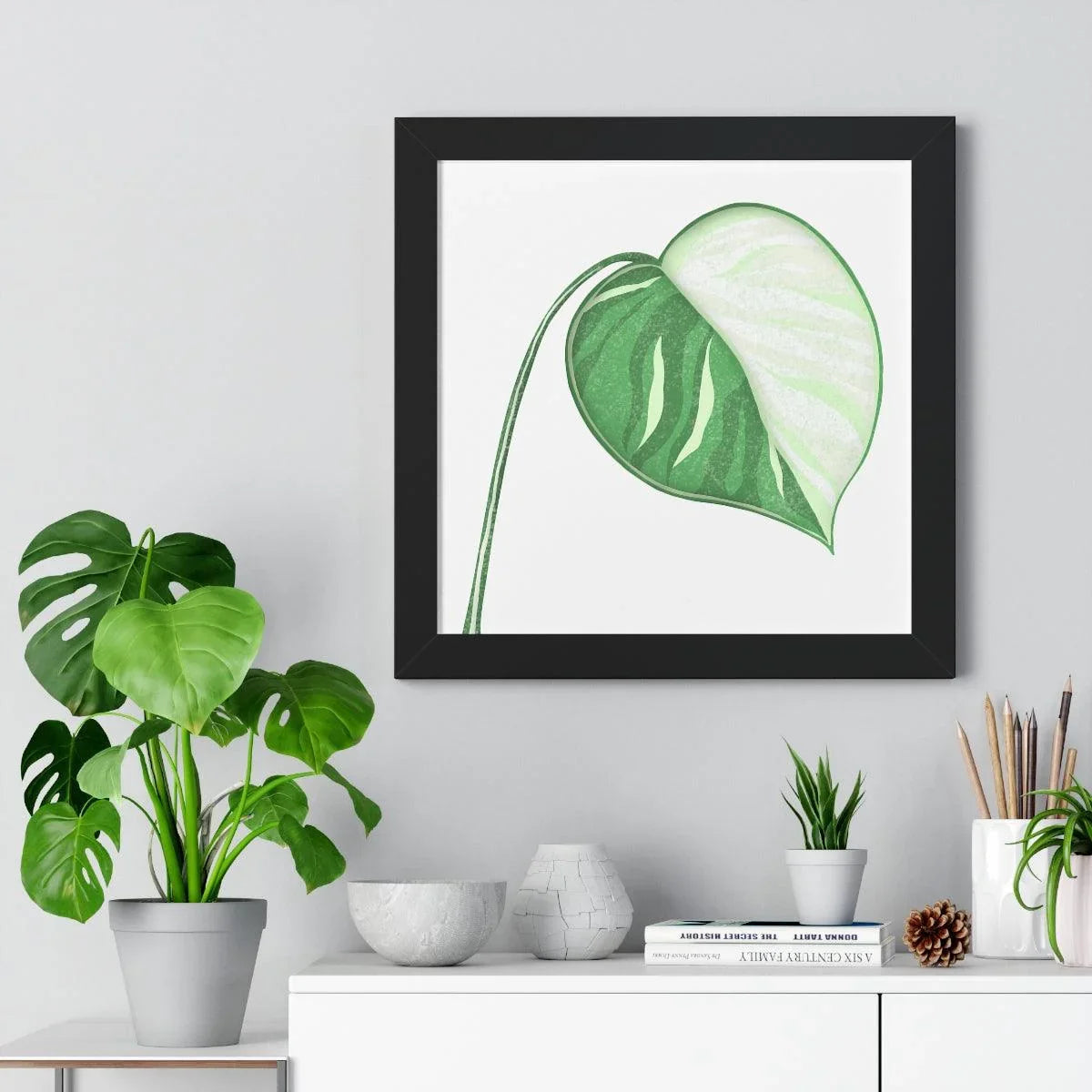 Monstera Albo Illustrated Framed Print – Botanical Wall Art