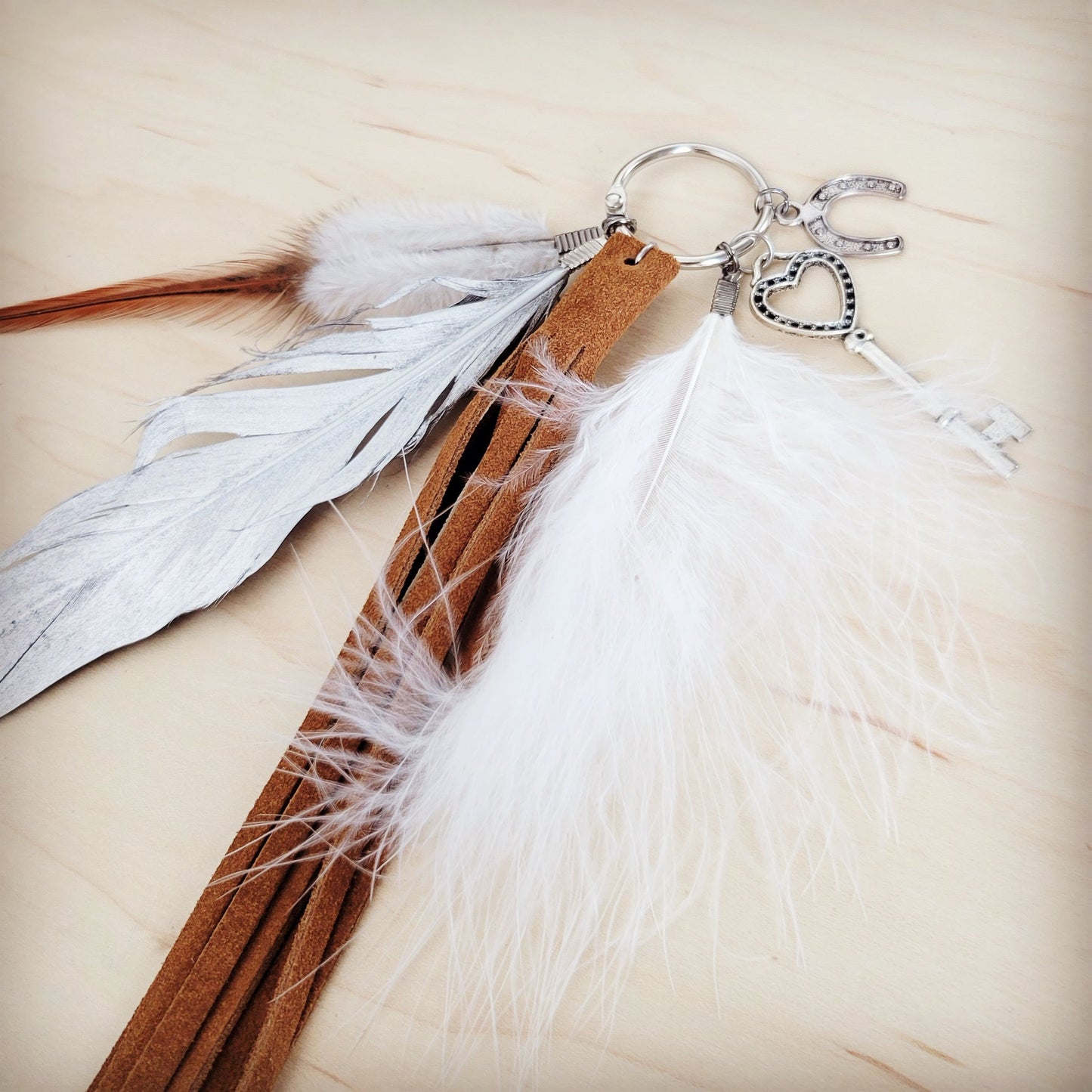 Boho Western Leather Boot Bling Cognac Suede Silver Feather 500t