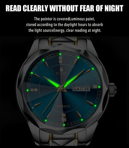 RUIGE Men's Watch Quartz Watch Luminous Stainless Steel Luxury Calendar Men's Chronograph Watch Timepiece Thanksgiving Day