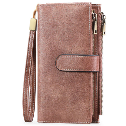 RFID Blocking Vintage Tri-fold Wallet - Multi-functional Oil Wax Leather Purse