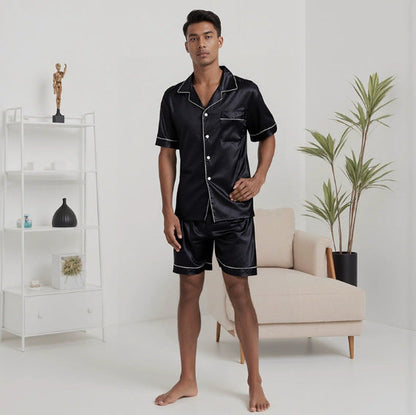 Turn-down Collar Homewear Set Thin Pajamas Mens Loose-Fit Plus-Size Loungewear