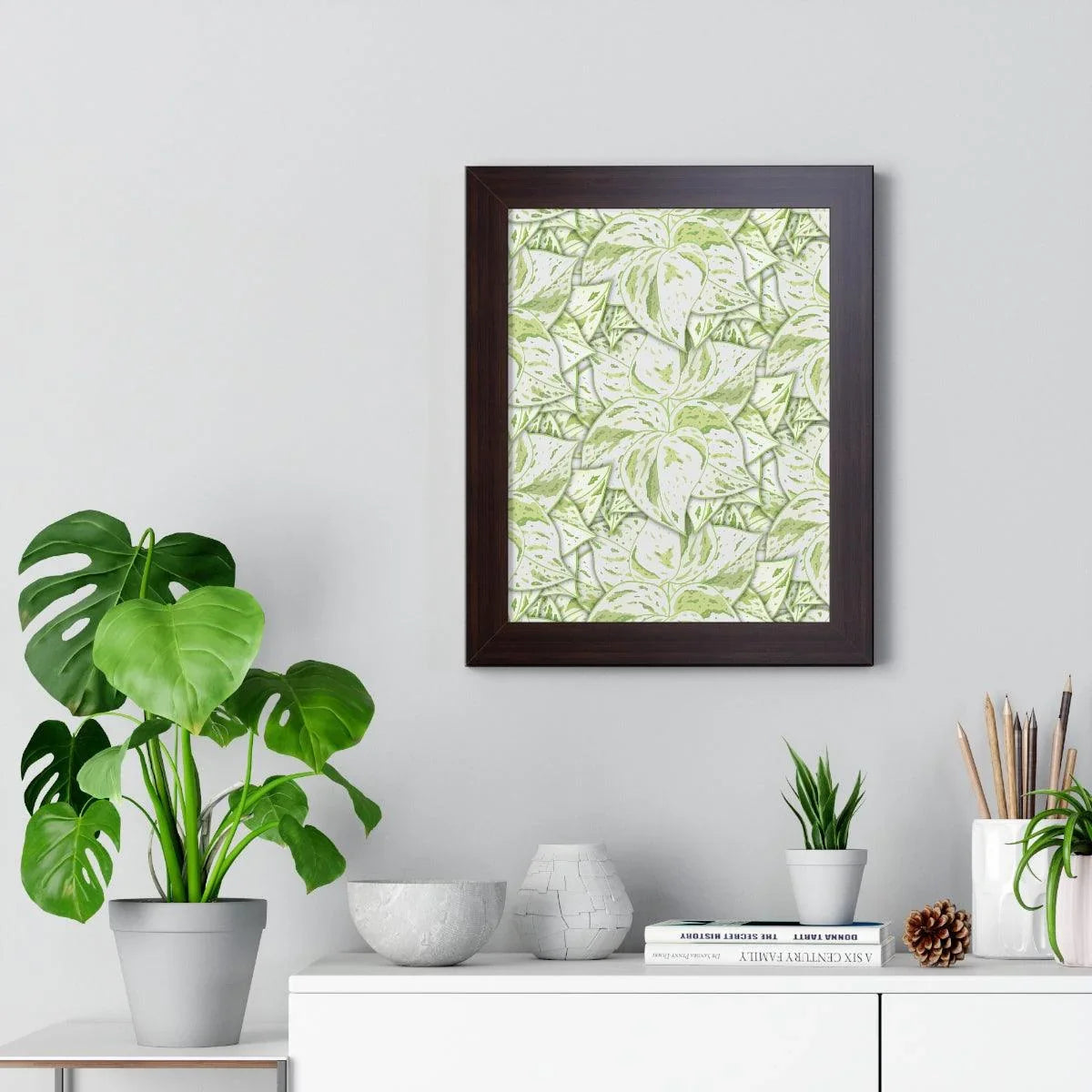 Snow Queen Pothos Pattern Framed Print – Botanical Wall Art