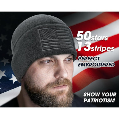 Set of 2 Winter Beanie Hats Featuring a Cap And American Flag Design