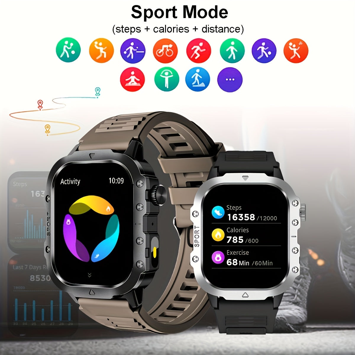 New Smart Watch with 2.01-inch Large Screen, LED Flashlight, Outdoor Sports Watch, Fitness Tracker Compatible with Android and iPhone, Halloween, Suitable for Men or Women, Versatile for Various Scenarios, Perfect Holiday Gif
