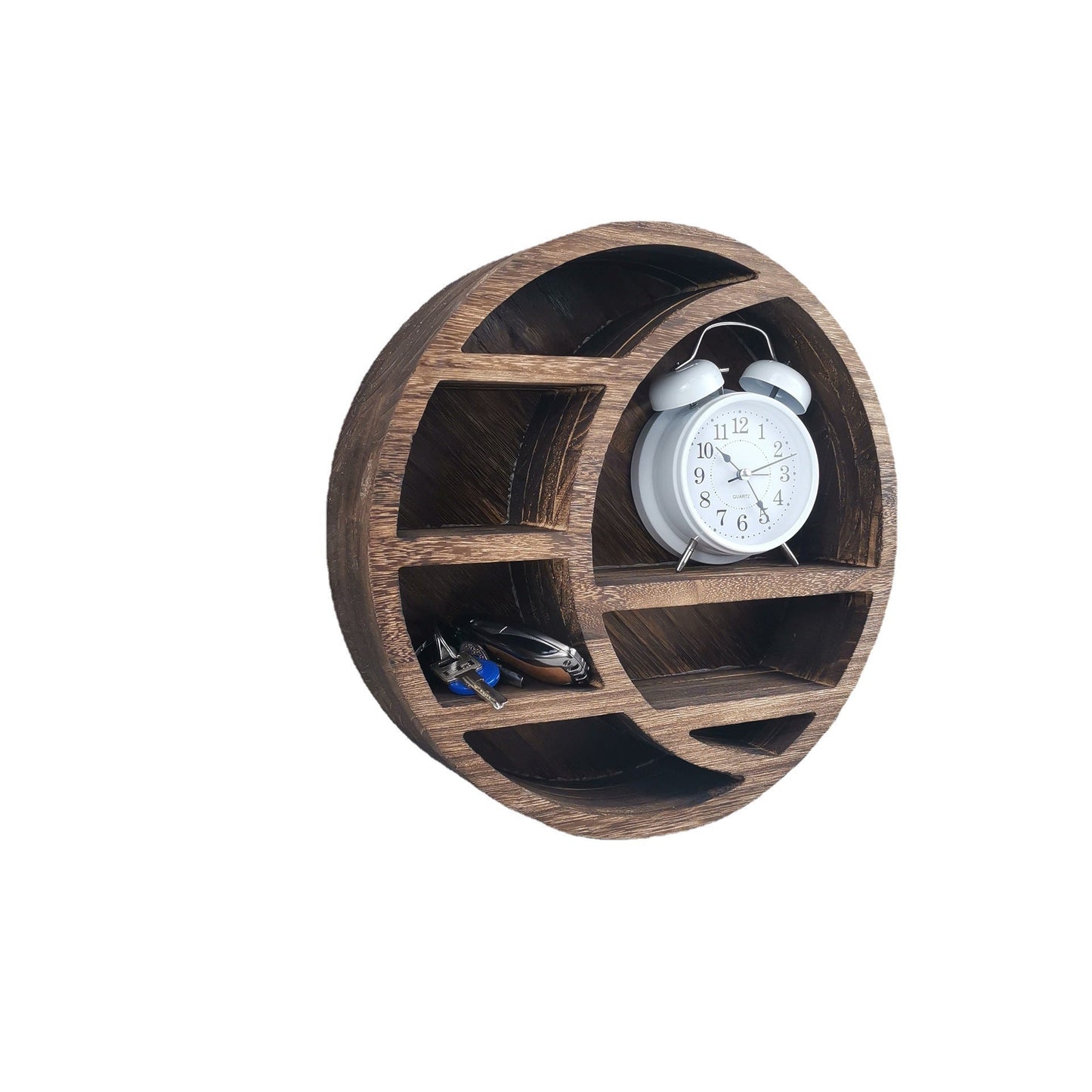 Wooden Round Moon Shelf - 3-Tier Circular Crescent Phase Floating Wall Rack