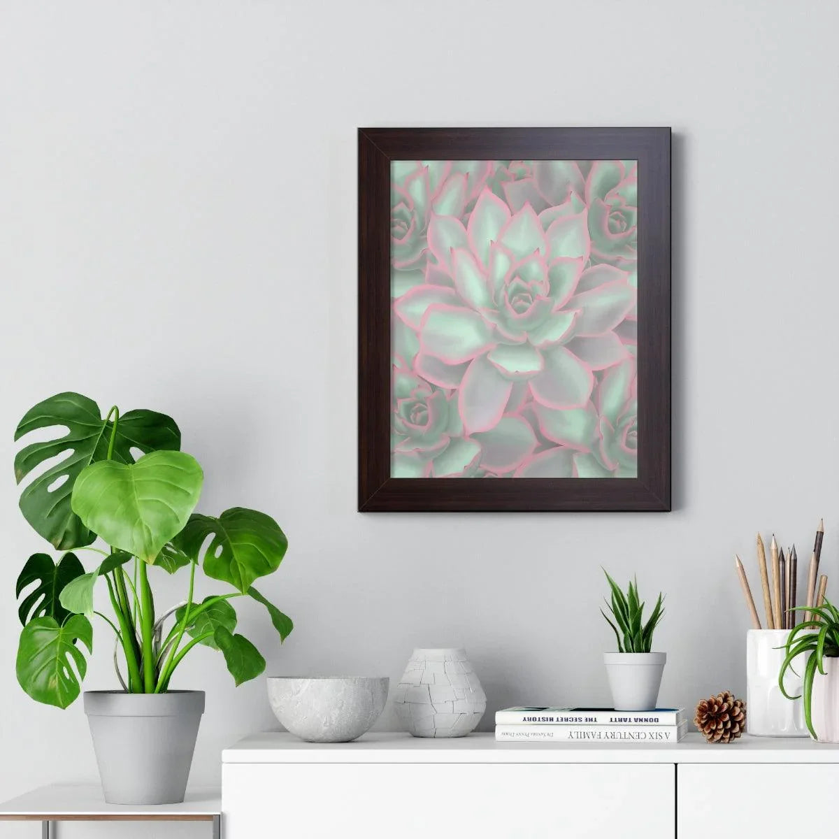 Echeveria Violet Queen Succulent Pattern Framed Print – Botanical Wall Art