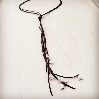 Dark Brown Rustic Knotted Leather Cord Necklace White Turquoise 263m