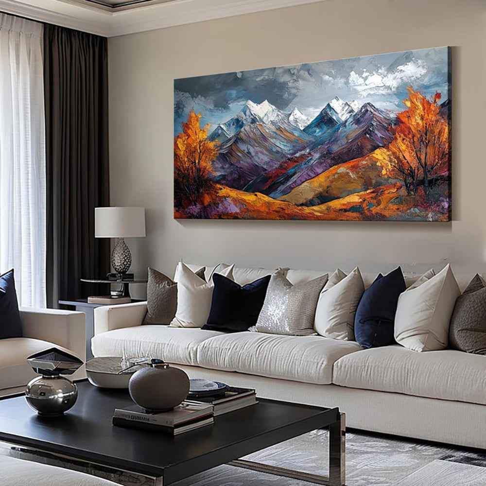 Handmade Oil Painting Canvas Wall Art Decoration Snow Mountain Autumn Scenery Pictures For Home Decor Rolled Frameless Unstretched Painting