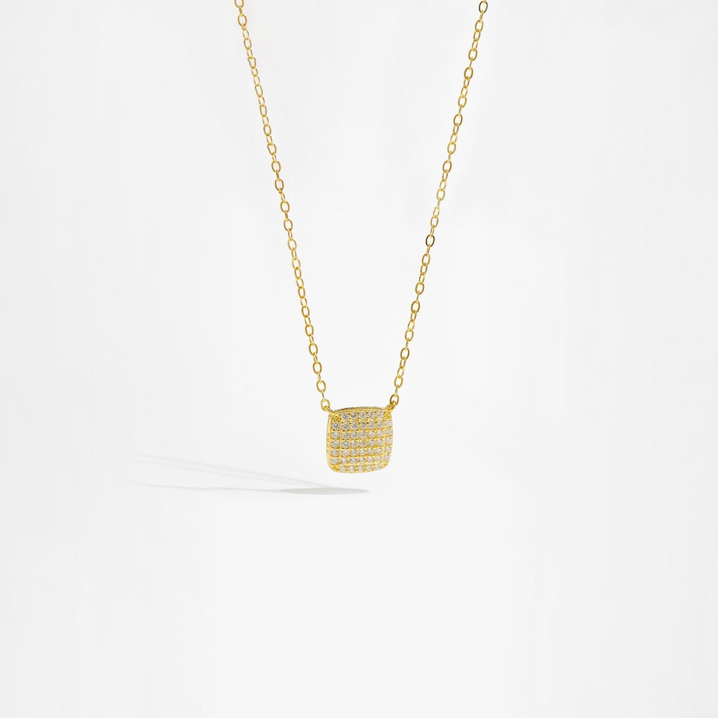 S925 Sterling Silver Square Stone Full Pave Pendant Necklace