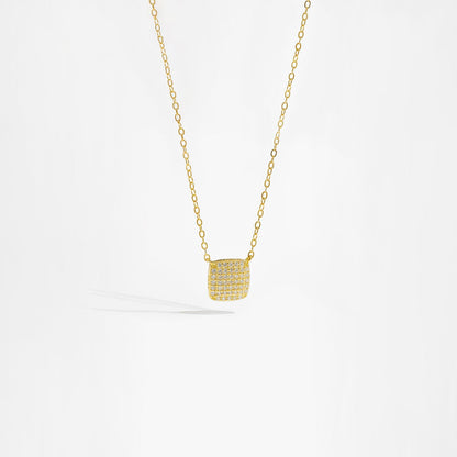 S925 Sterling Silver Square Stone Full Pave Pendant Necklace