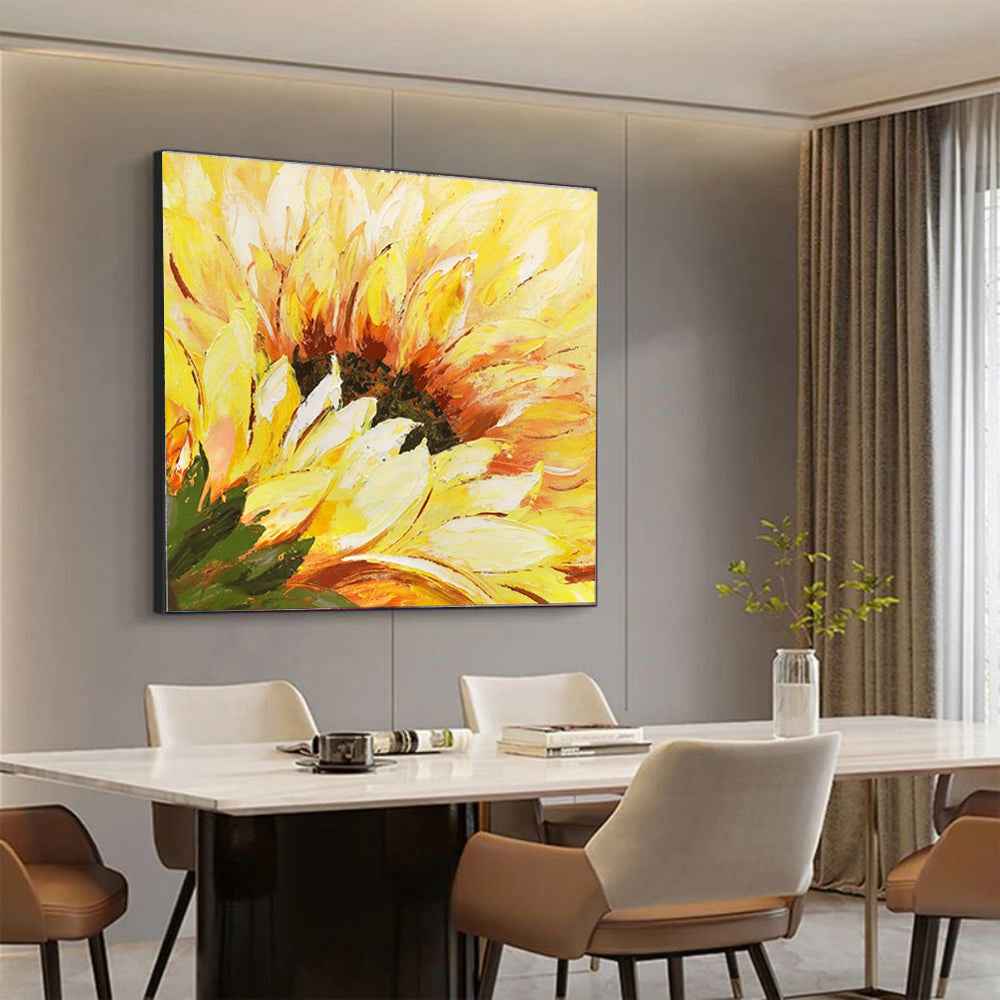 Hand-Painted Oil Painting On Canvas Abstract Sunflower Flowers Painting Modern Wall Art Landscape Painting Living Room Home Office Decor Frameless