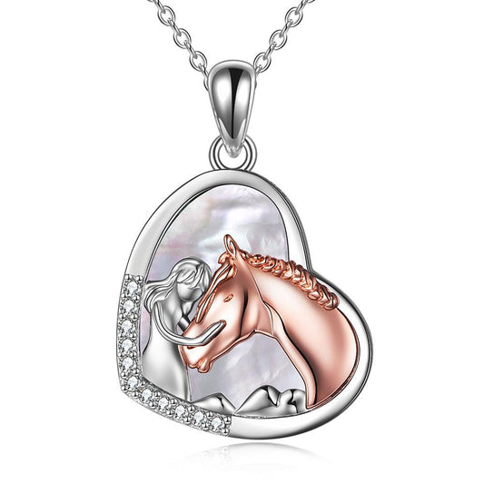 Sterling Silver Heart Pendant Necklace Embracing Horse Design