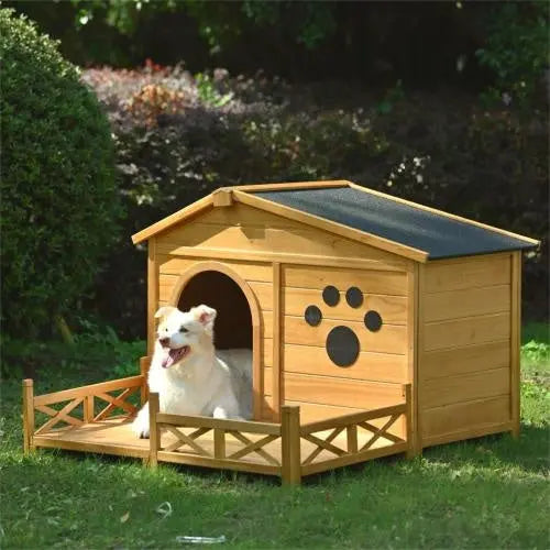Outdoor Wooden Dog House with Porch & Asphalt Roof 48" Medium