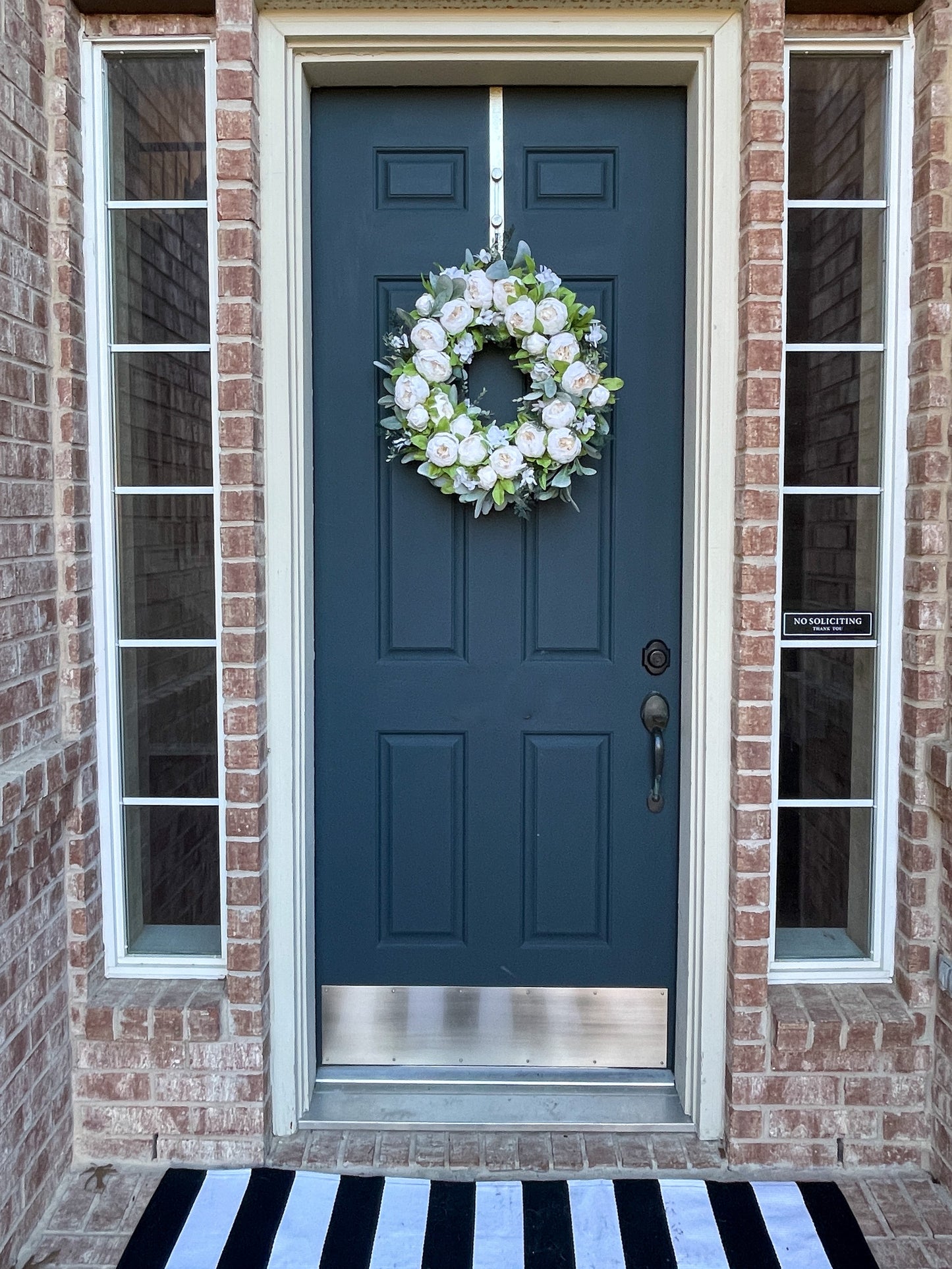 White Peony and Lambs Ear Spring Wreath