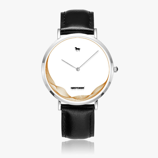 162. Ultra-Thin Leather Strap Quartz Watch (Silver)