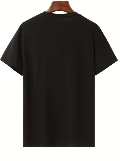 Mens Black Cotton T Shirt Rhino Crown Graphic Print Short Sleeve Hip Hop Streetwear For Casual Daily Wear