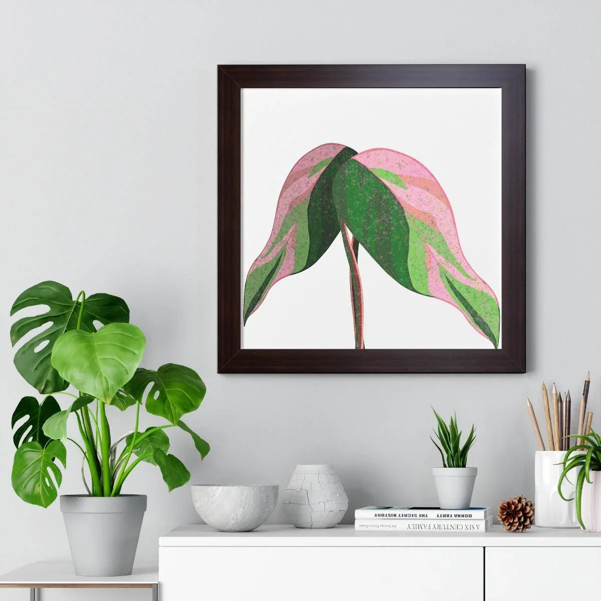 Pink Princess Philodendron Framed Print – Botanical Wall Art