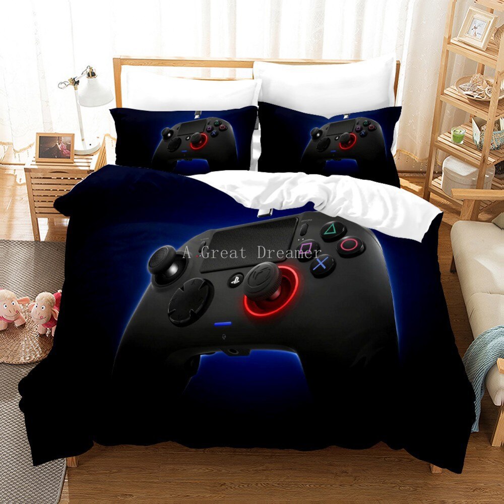 Digital 3D Game Controller Pattern Printed Bedding Three-Piece Set