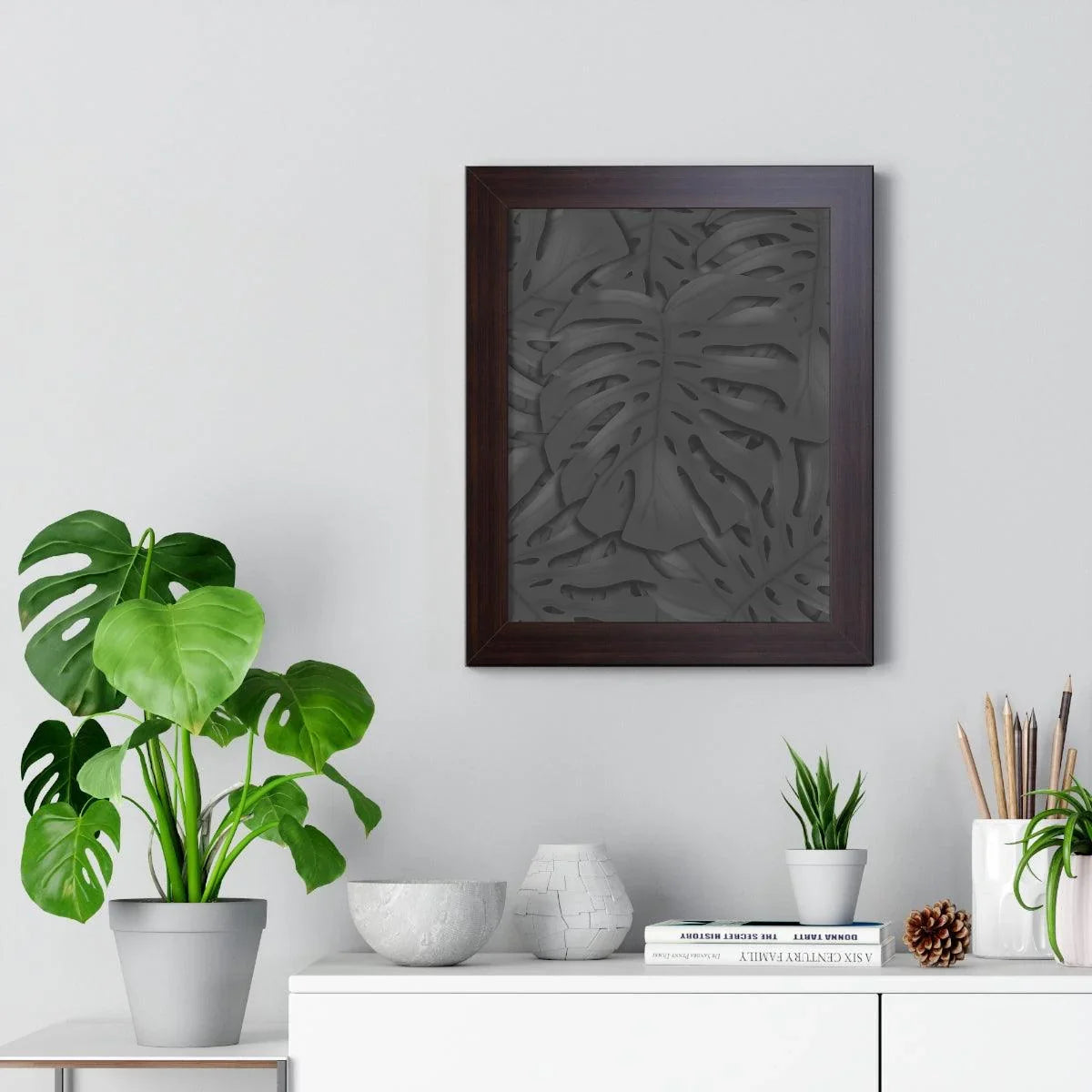 Charcoal Monstera Framed Print – Botanical Wall Art