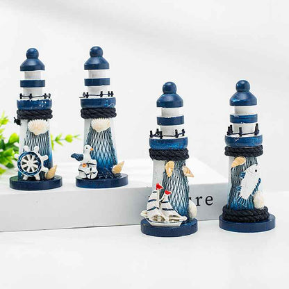 Mediterranean Wooden Pressing Die Ocean 13cm Small Lighthouse Ornaments