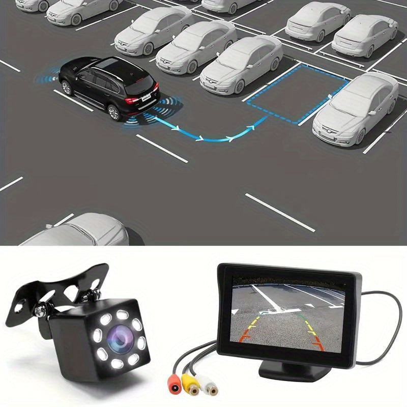 8LED Night Vision Reversing Camera HD 4.3 Inch Monitor Wide Angle Parking System for Multi Vehicle Safety Backup