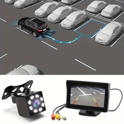 8LED Night Vision Reversing Camera HD 4.3 Inch Monitor Wide Angle Parking System for Multi Vehicle Safety Backup