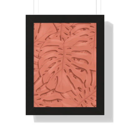 Coral Monstera Framed Print – Botanical Wall Art