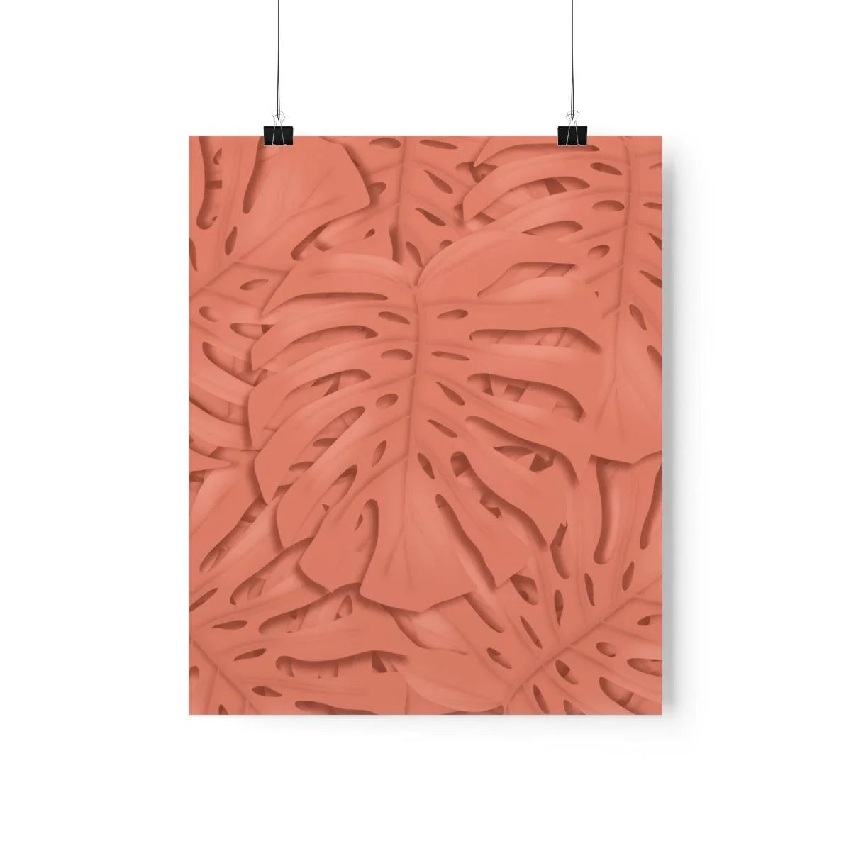 Coral Monstera Botanical Print – Unframed Wall Art