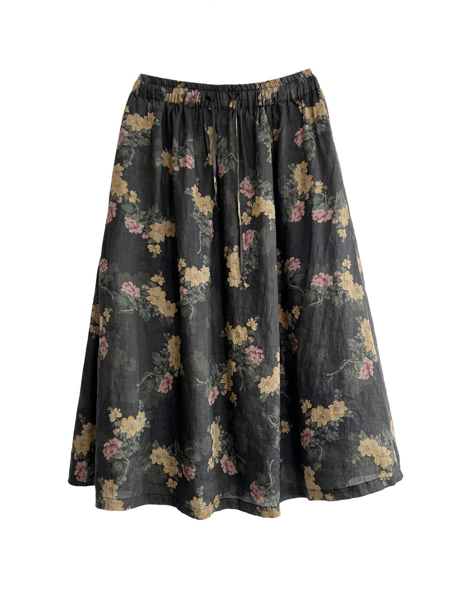 High-grade Printed High-count Pure Ramie Fine Linen Skirt
