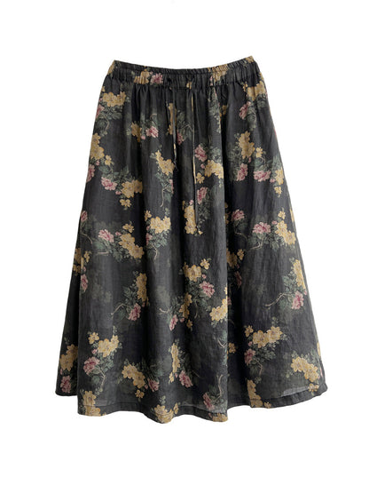 High-grade Printed High-count Pure Ramie Fine Linen Skirt