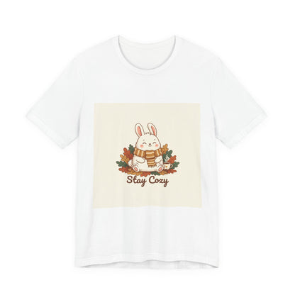 Stay Cozy Bunny T-Shirt | cute animal illustration, winter forest art