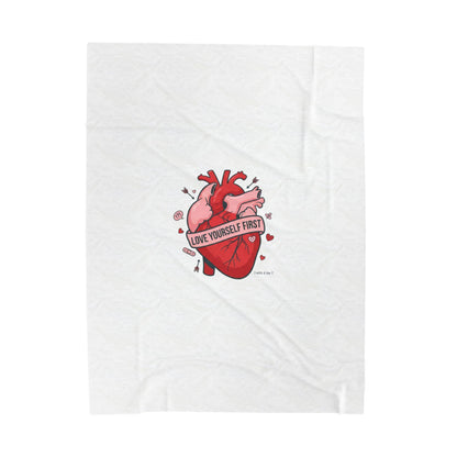 Love Yourself First Heart Illustration Velveteen Plush Blanket, anti‑Valentine, edgy heart