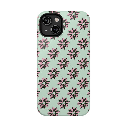 Pink Princess Philodendron Pattern Phone Case – Dual Layer Protective Cover