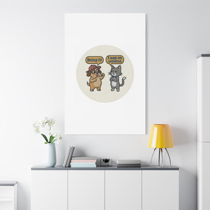 Funny Cat vs Dog Canvas | Pet Rivalry Wall Art