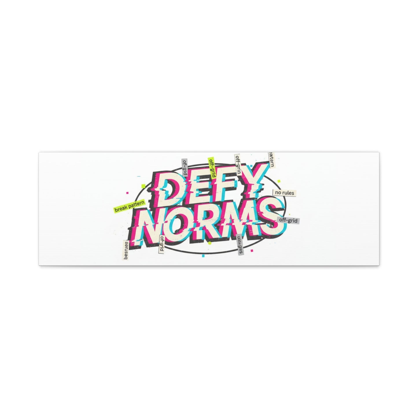Defy Norms Canvas, Anti-Aesthetic Glitch Typography, Brutalist Poster Style