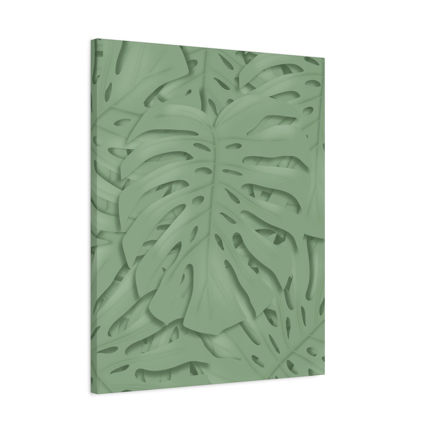 Sage Green Monstera Canvas Print – Botanical Wall Art